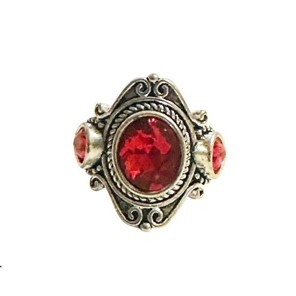 Red Ruby Zirconia Stainless Steel Ring Size 8 - Picture 2 of 4